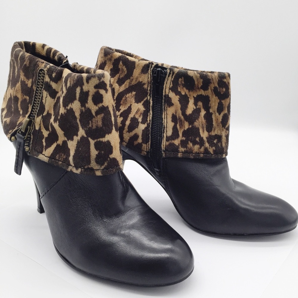 Nine West Black and Faux Leopard Skin Booties